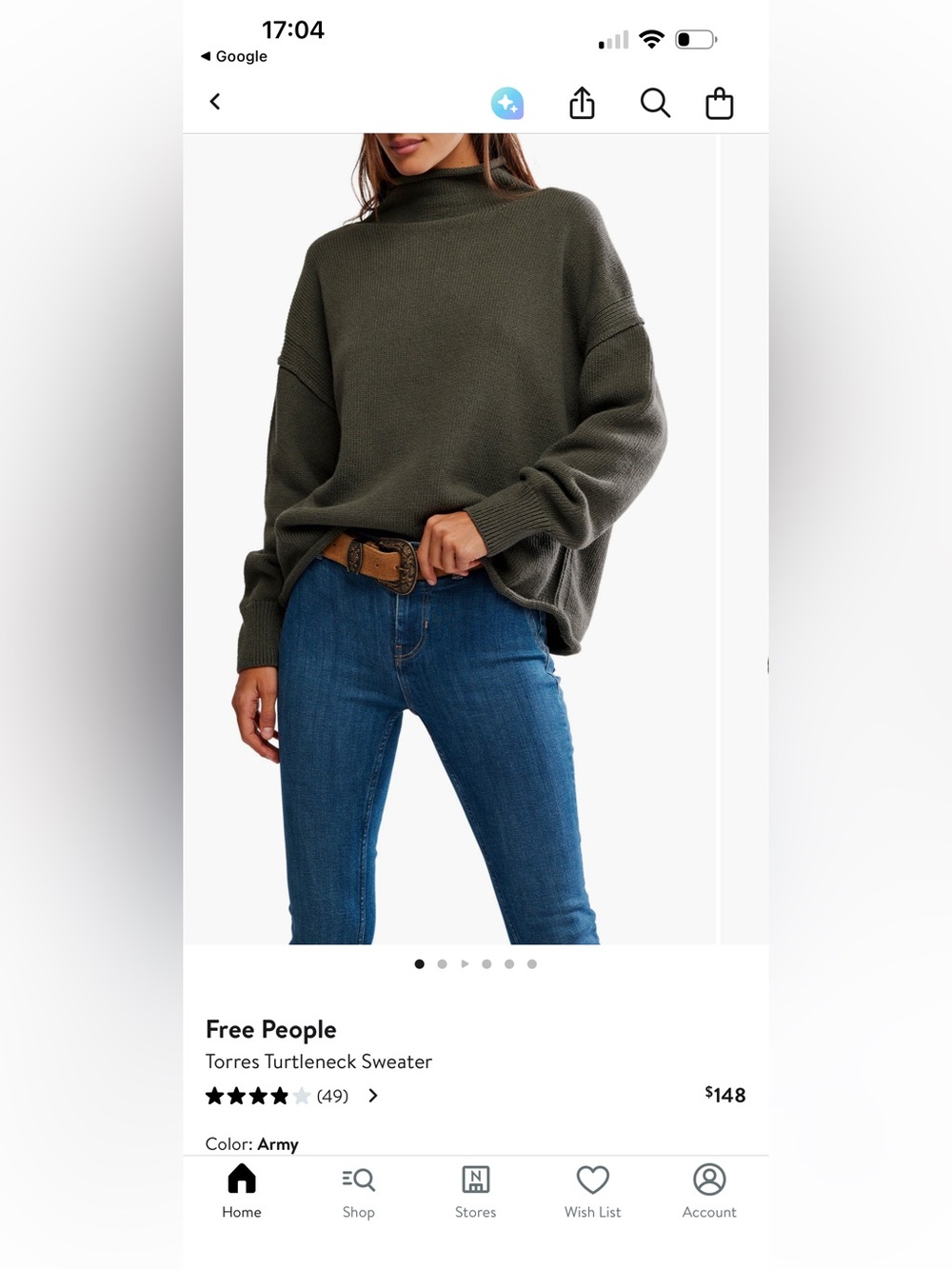 NWT Free People Torres Turtleneck Sweatshirt in Army - Picture 6 of 11
